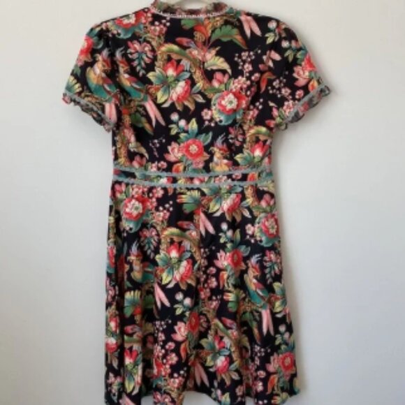 Dalia Macphee Black Floral Printed Mini Dress Size: M - Picture 7 of 7